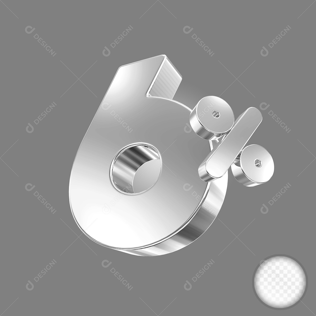 Elemento 3D Número 6% Prata para Composição PSD