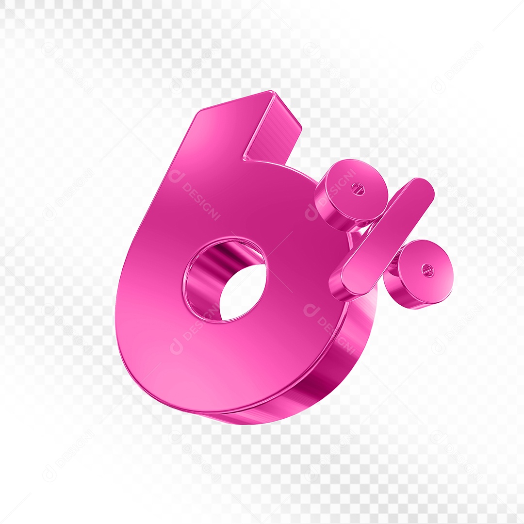 Elemento 3D Número 6% Rosa para Composição PSD