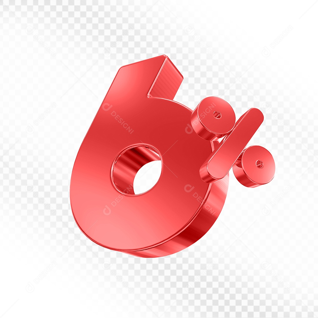 Elemento 3D Número 6% Vermelho para Composição PSD