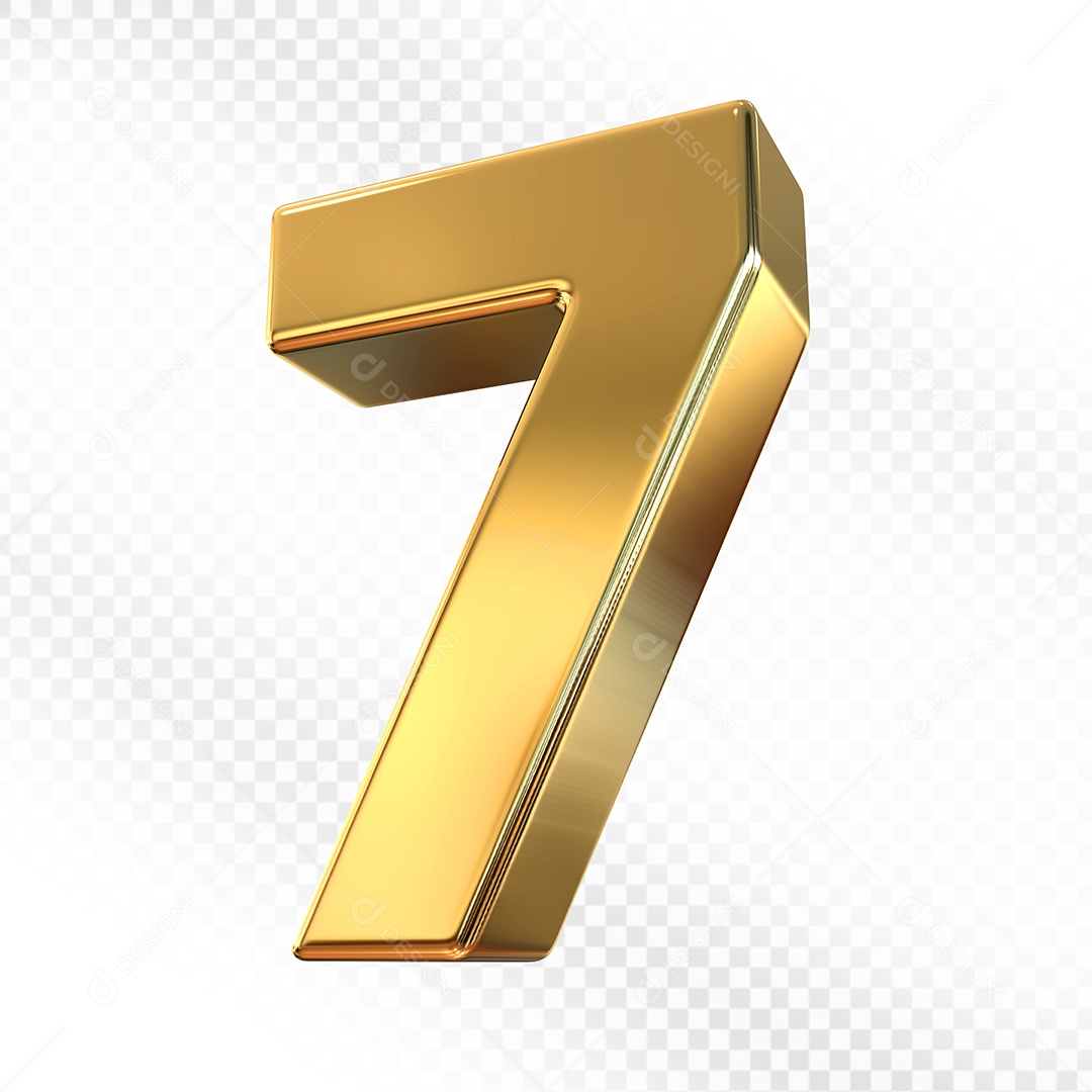 Elemento 3D Número 7 Dourado para Composição PSD
