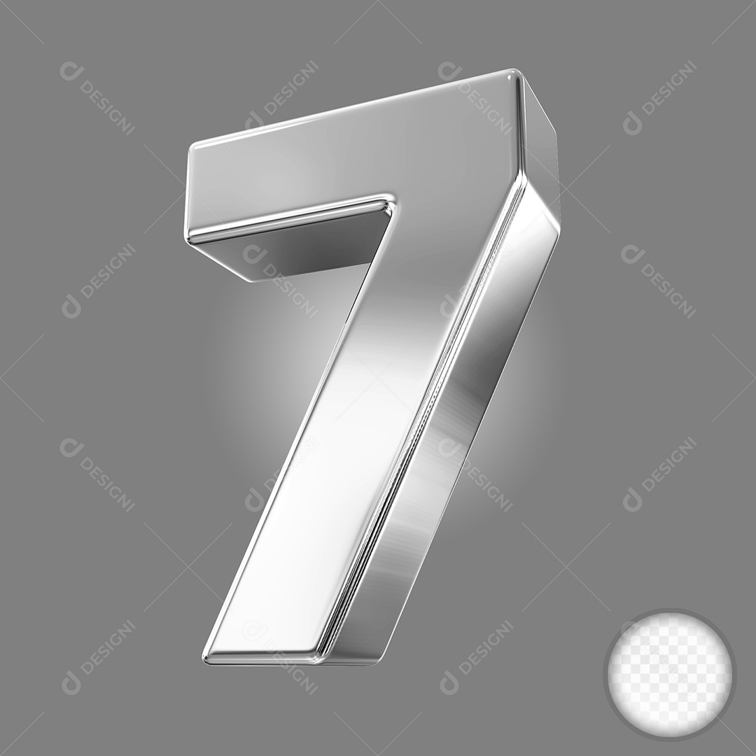 Elemento 3D Número 7 Prata para Composição PSD