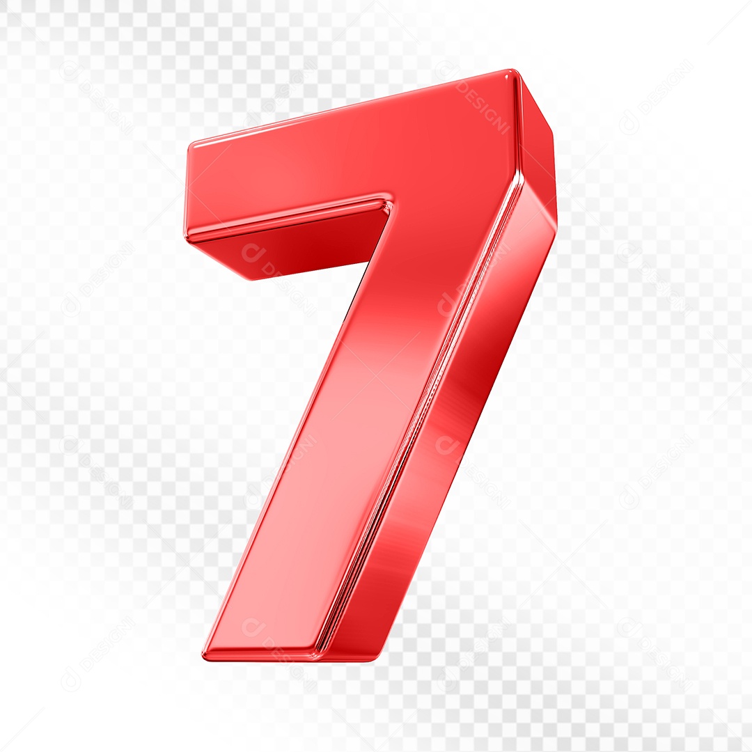 Elemento 3D Número 7 Vermelho para Composição PSD