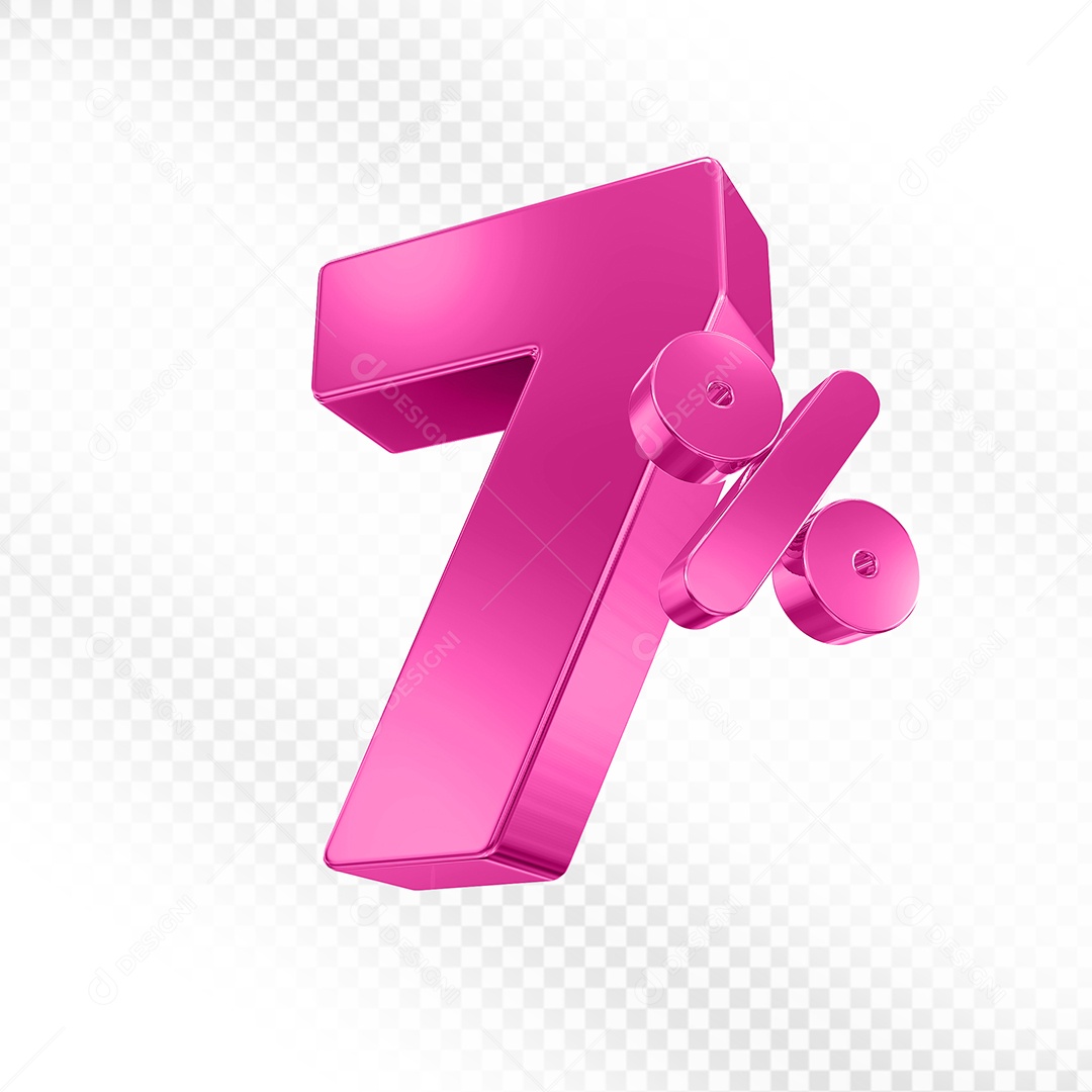 Elemento 3D Número 7% Rosa para Composição PSD