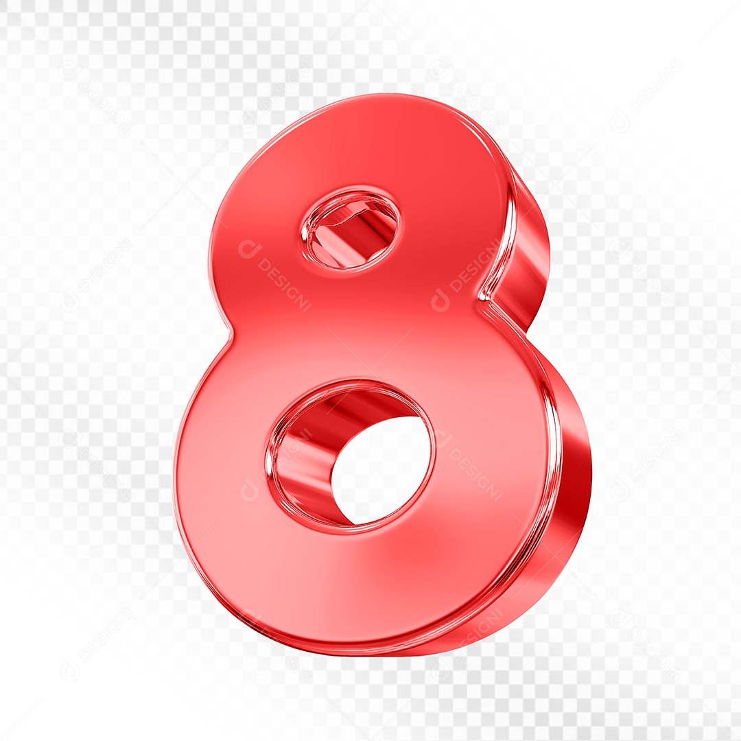 Elemento 3D Número 8 Vermelho para Composição PSD