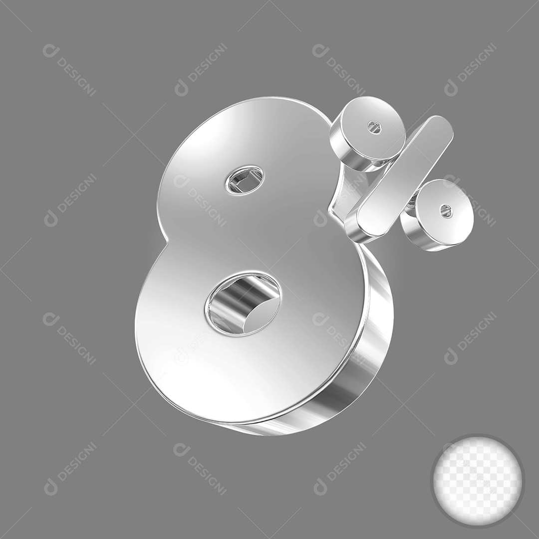 Elemento 3D Número 8% Prata para Composição PSD