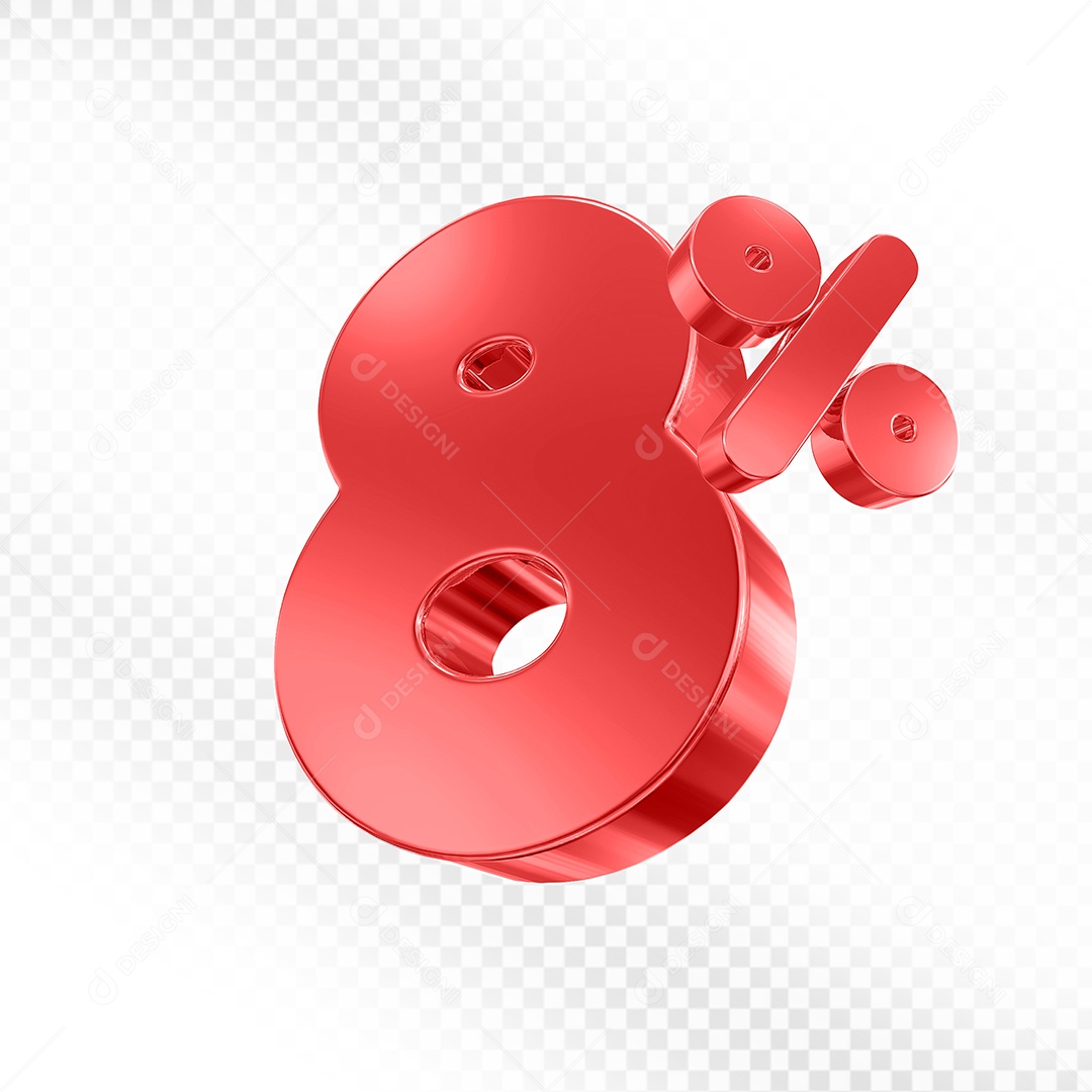 Elemento 3D Número 8% Vermelho para Composição PSD