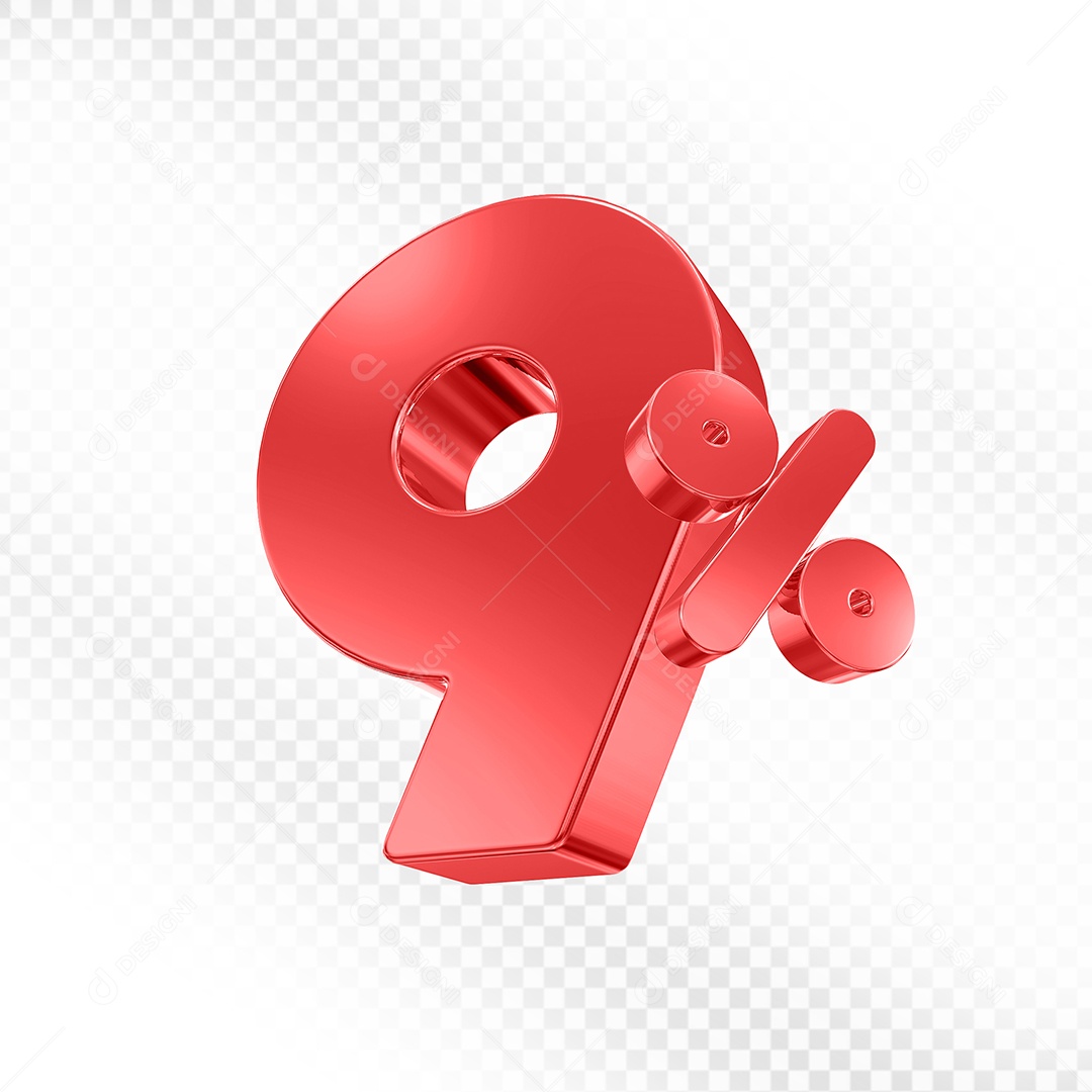 Elemento 3D Número 9% Vermelho para Composição PSD