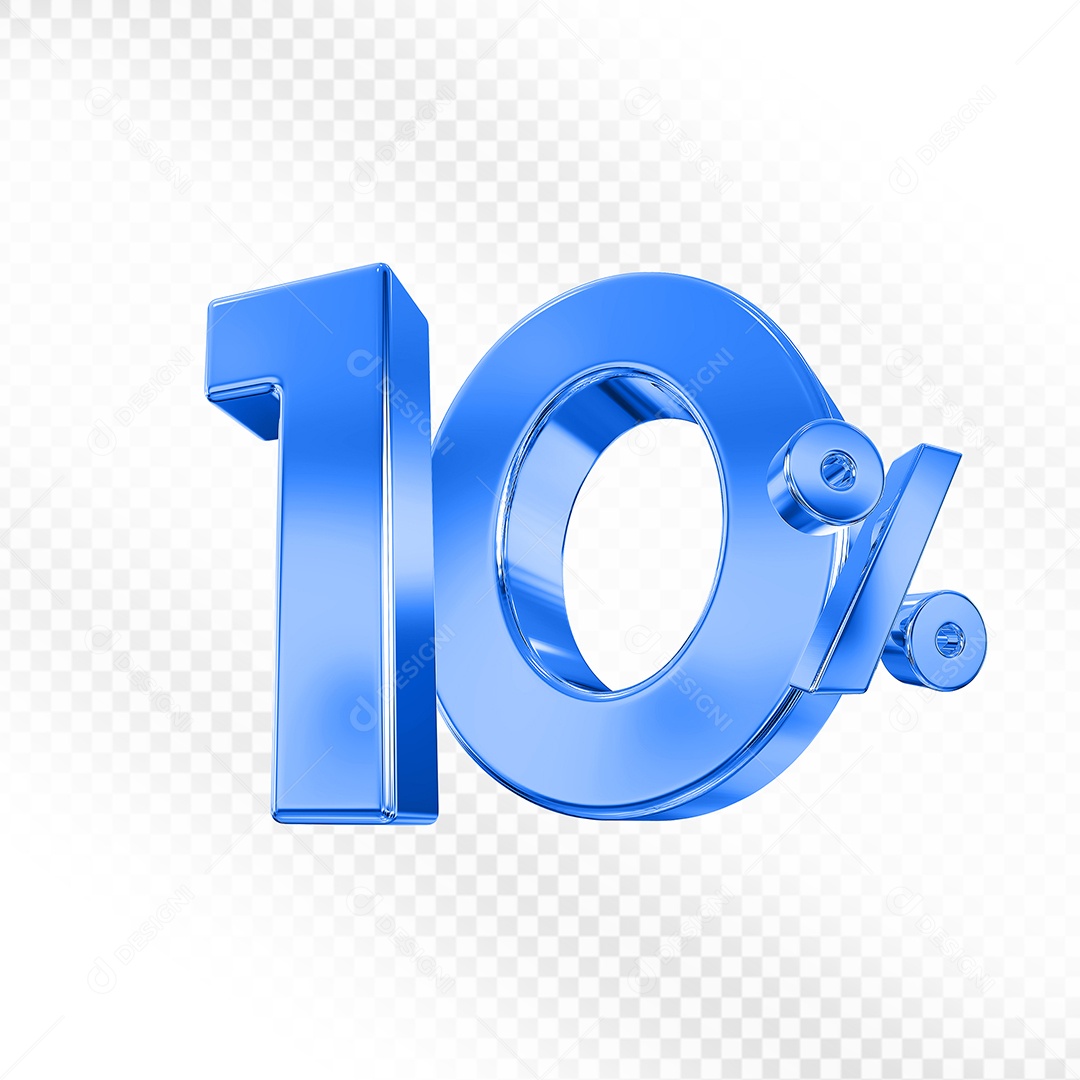 Elemento 3D Número 10% Azul para Composição PSD