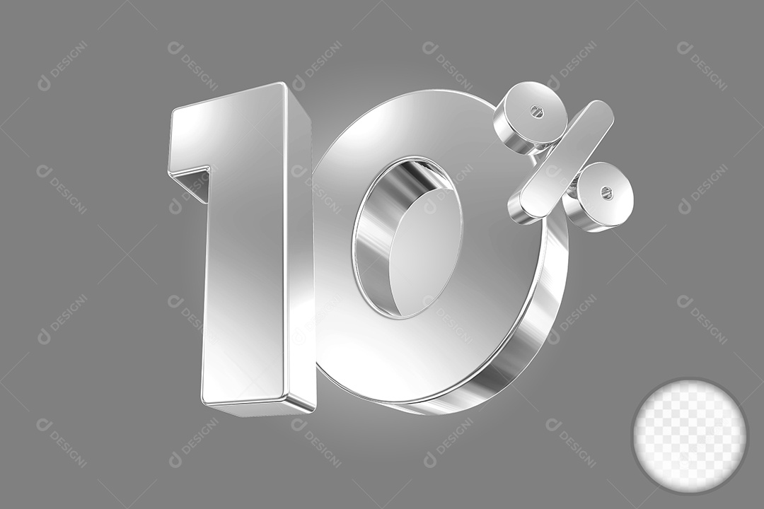 Elemento 3D Número 10% Prata para Composição PSD