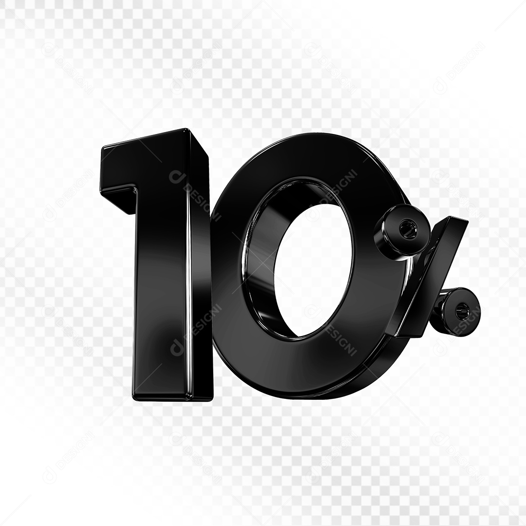 Elemento 3D Número 10% Preto para Composição PSD
