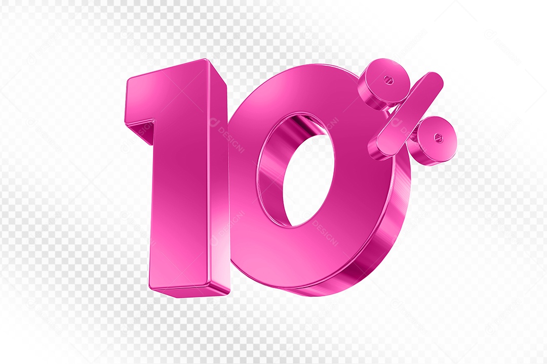 Elemento 3D Número 10% Rosa para Composição PSD