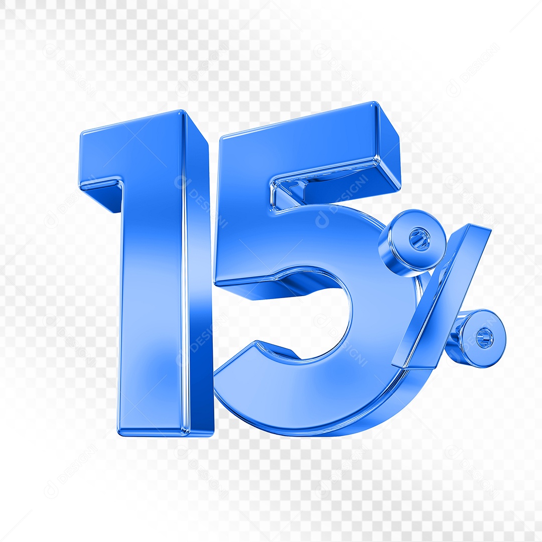 Elemento 3D Número 15% Azul para Composição PSD