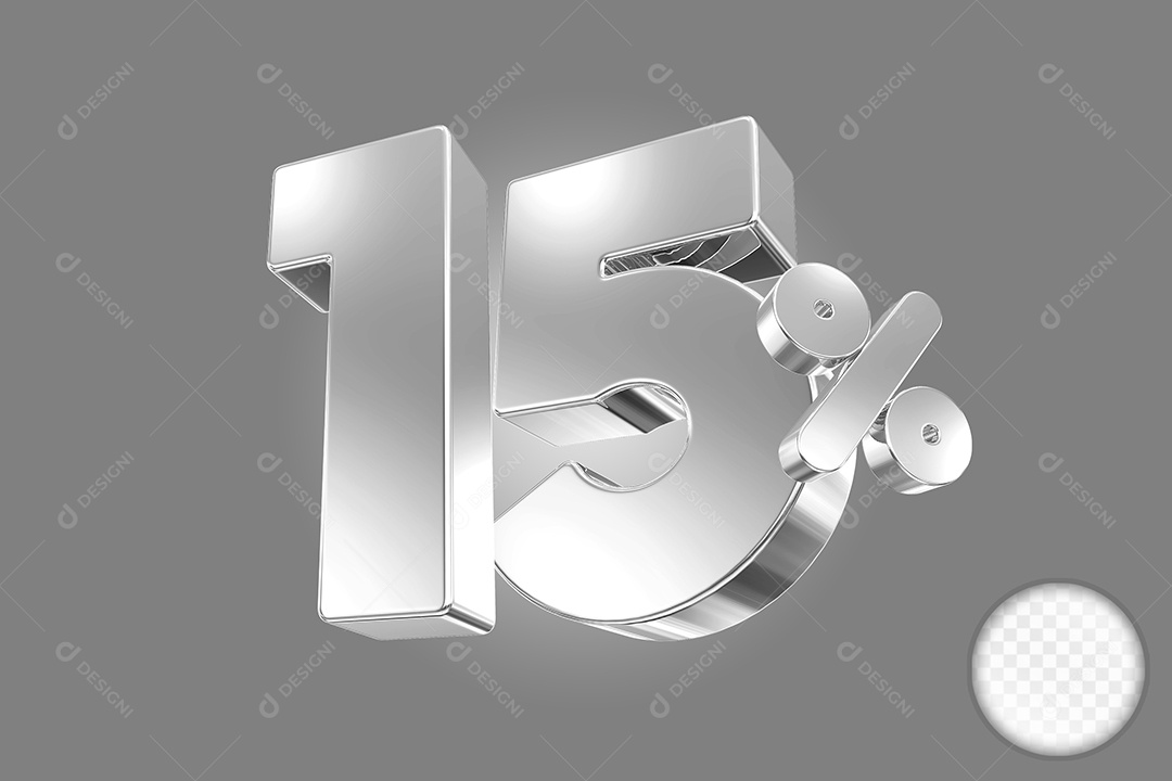 Elemento 3D Número 15% Prata para Composição PSD