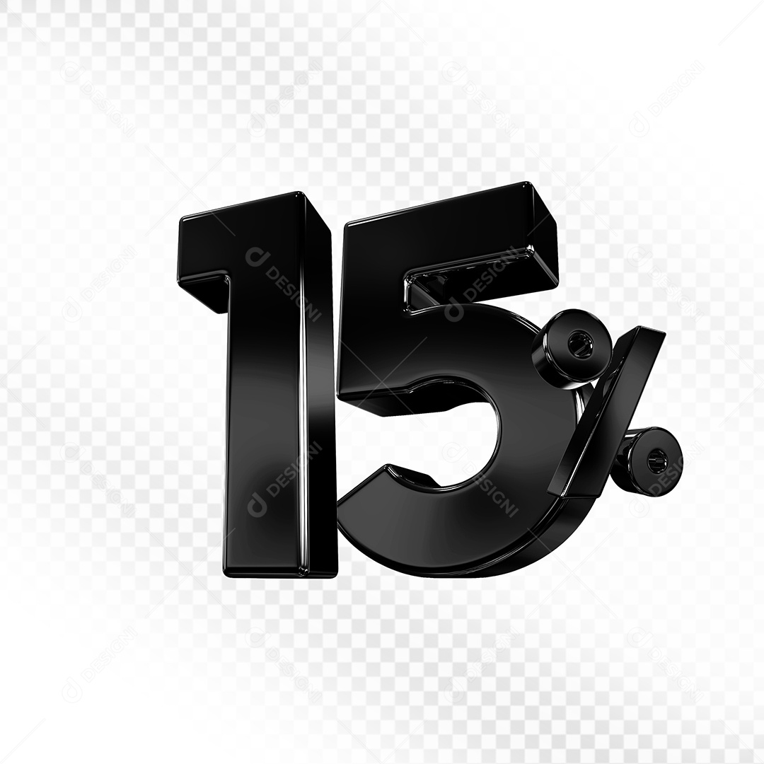 Elemento 3D Número 15% Preto para Composição PSD
