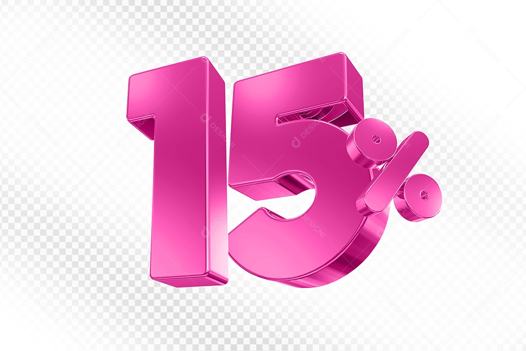 Elemento 3D Número 15% Rosa para Composição PSD
