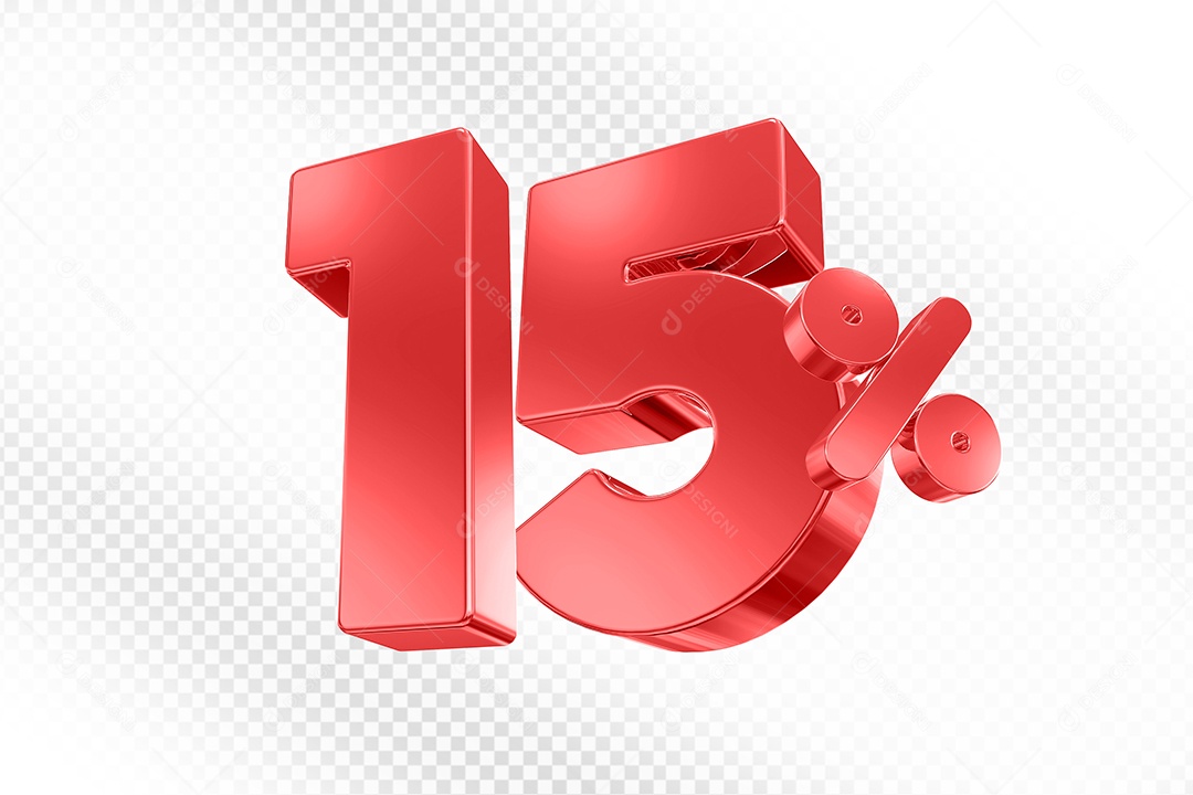 Elemento 3D Número 15% Vermelho para Composição PSD