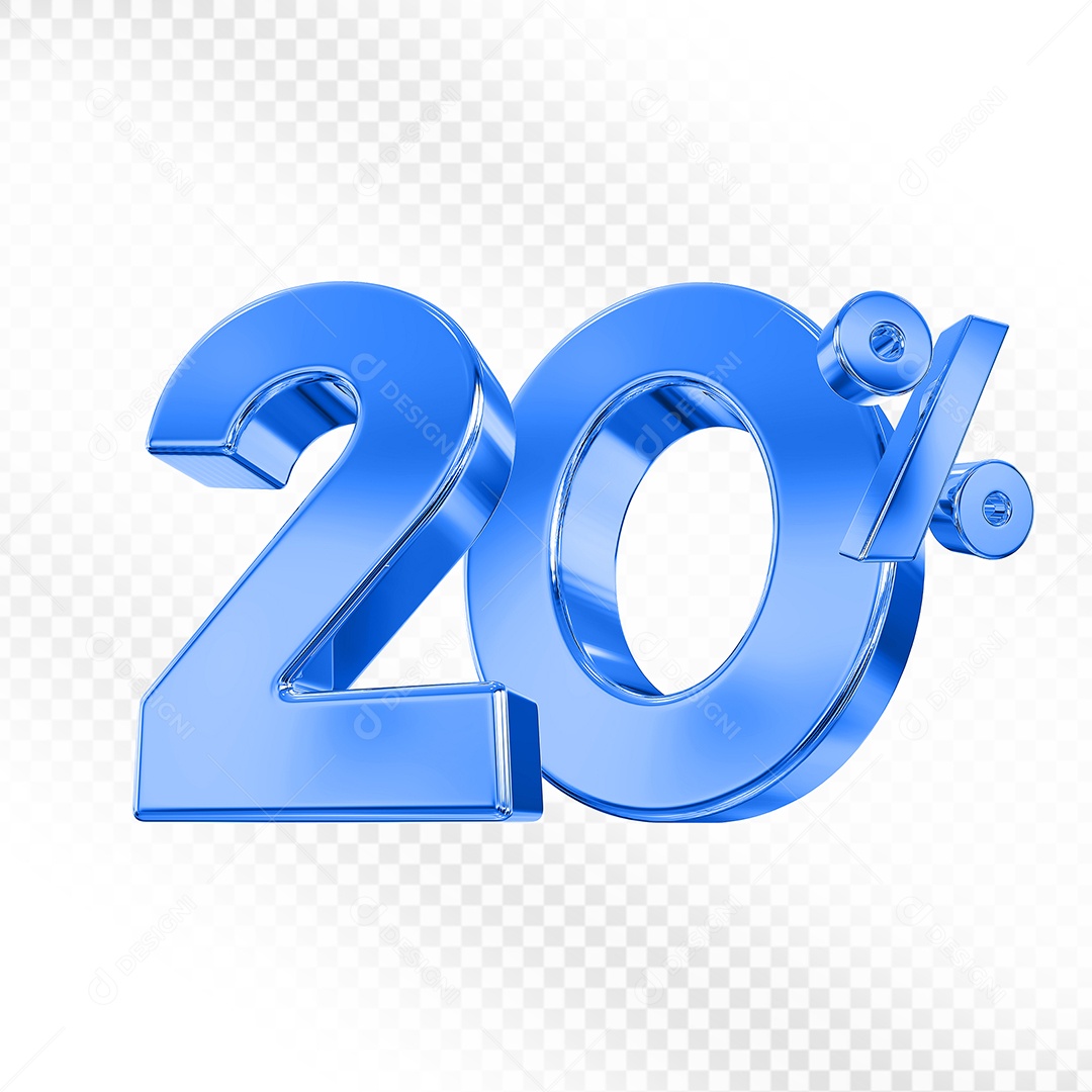 Elemento 3D Número 20% Azul para Composição PSD