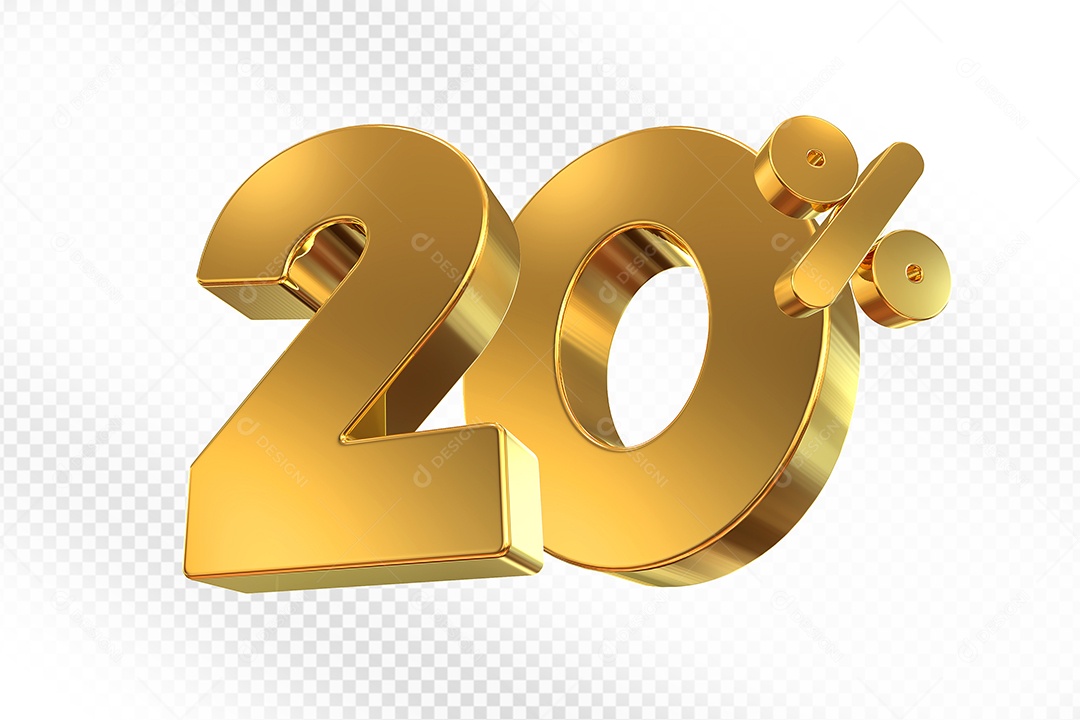 Elemento 3D Número 20% Dourado para Composição PSD