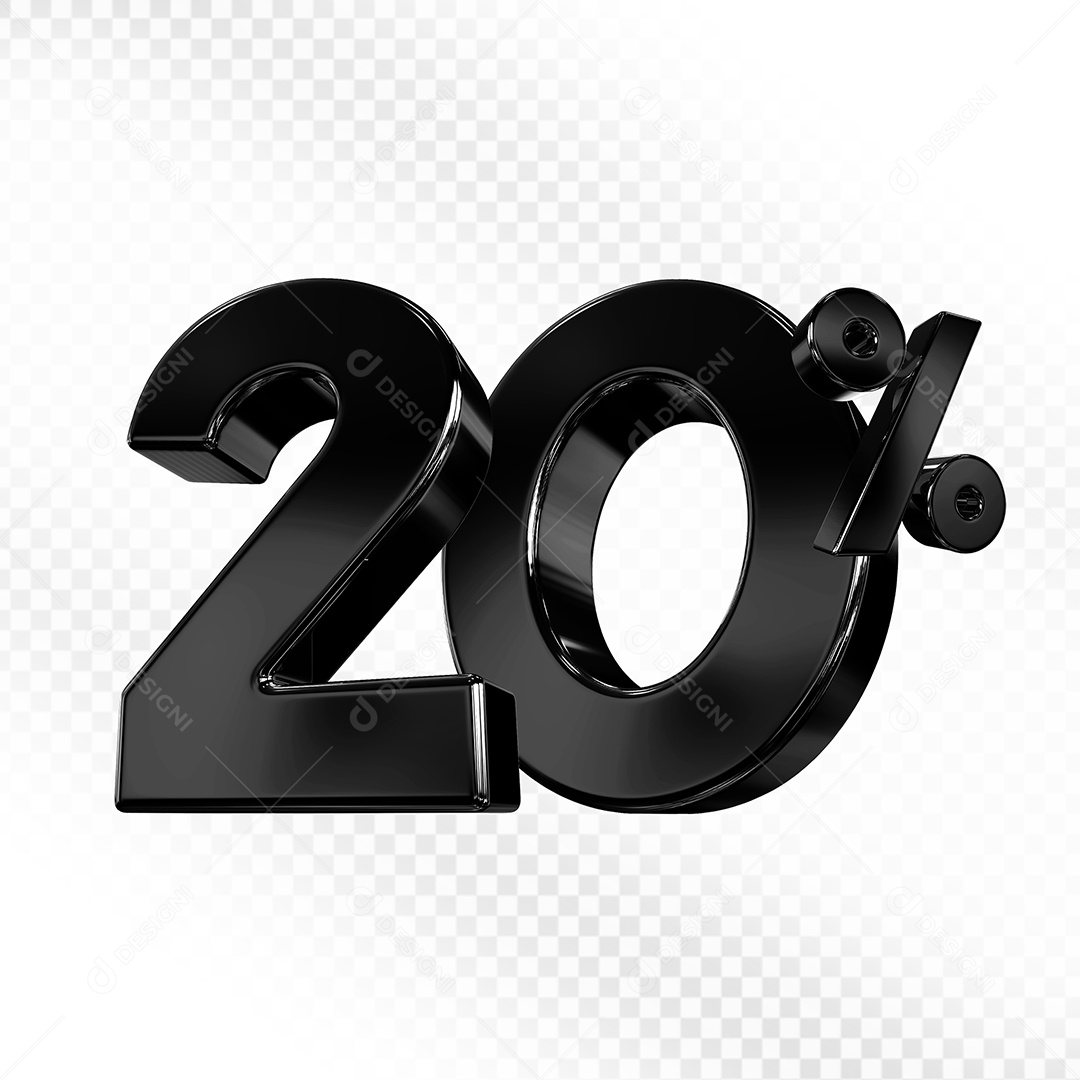 Elemento 3D Número 20% Preto para Composição PSD