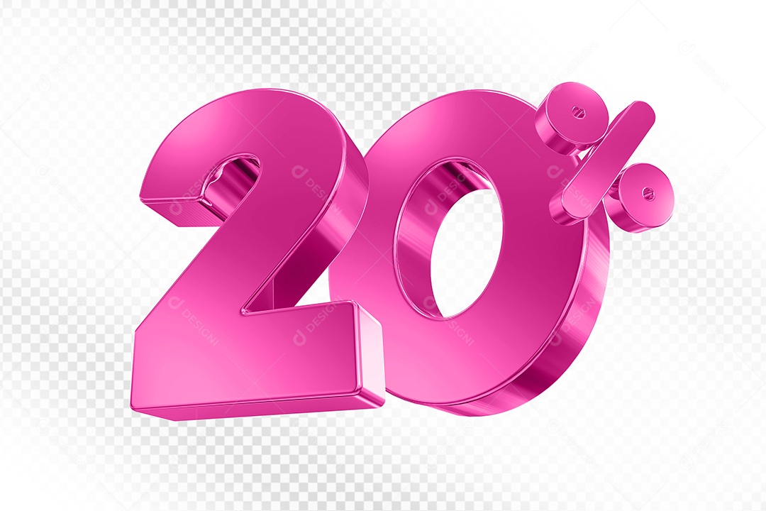 Elemento 3D Número 20% Rosa para Composição PSD