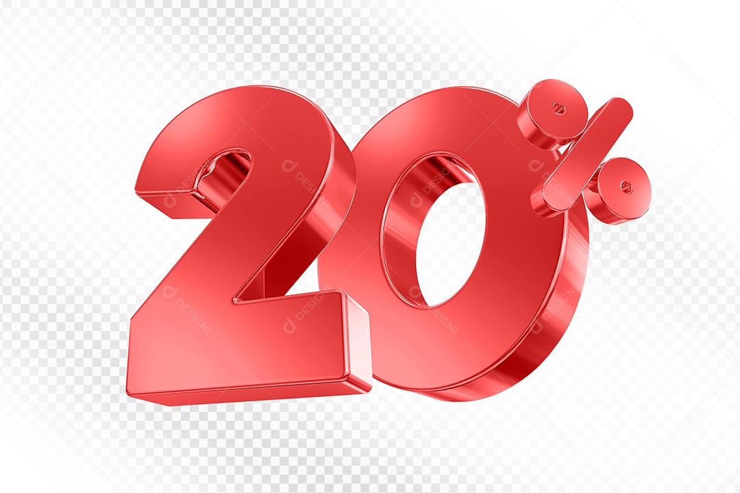 Elemento 3D Número 20% Vermelho para Composição PSD