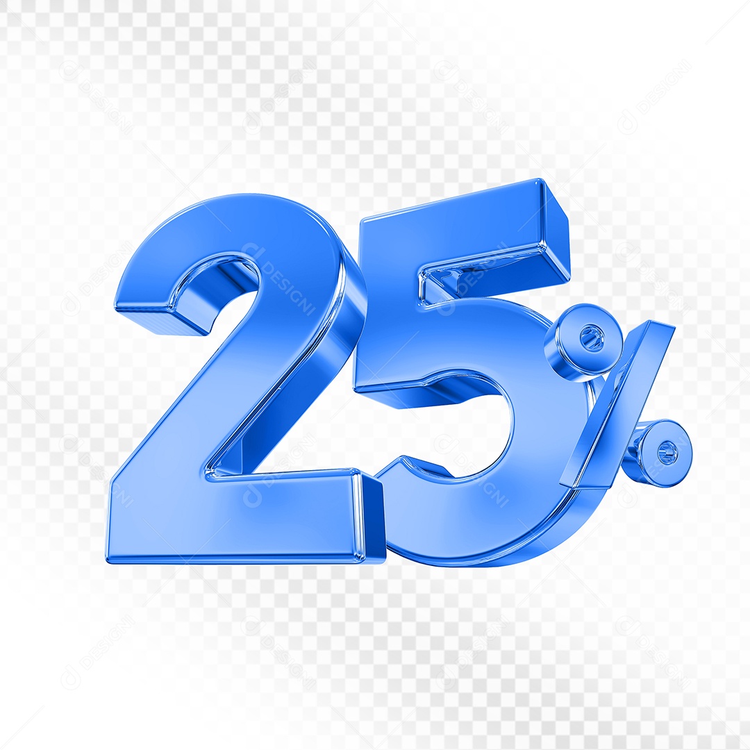 Elemento 3D Número 25% Azul para Composição PSD