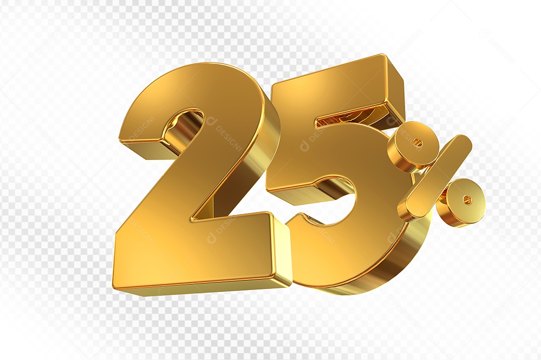 Elemento 3D Número 25% Dourado para Composição PSD