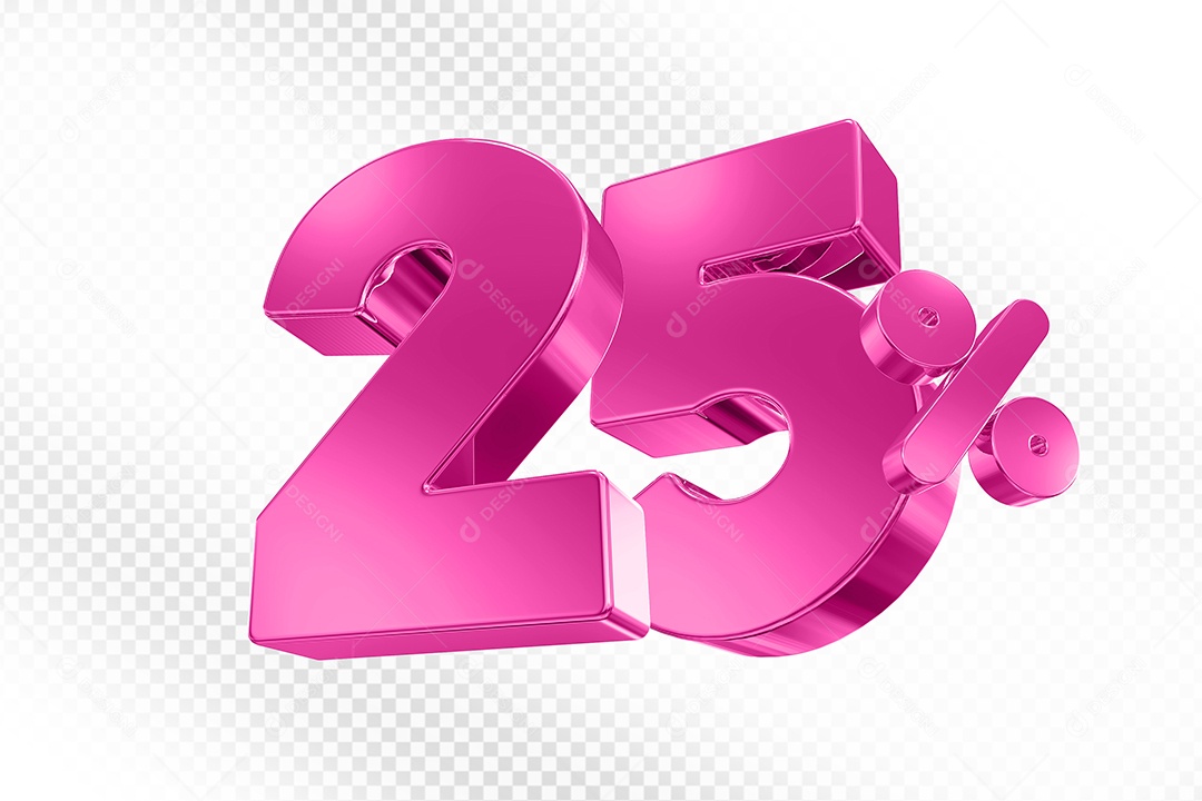 Elemento 3D Número 25% Rosa para Composição PSD