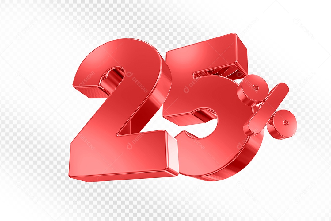 Elemento 3D Número 25% Vermelho para Composição PSD