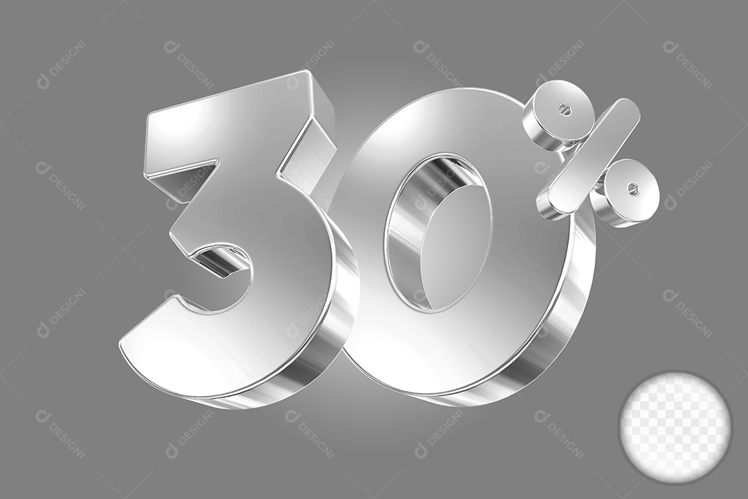 Elemento 3D Número 30% Prata para Composição PSD