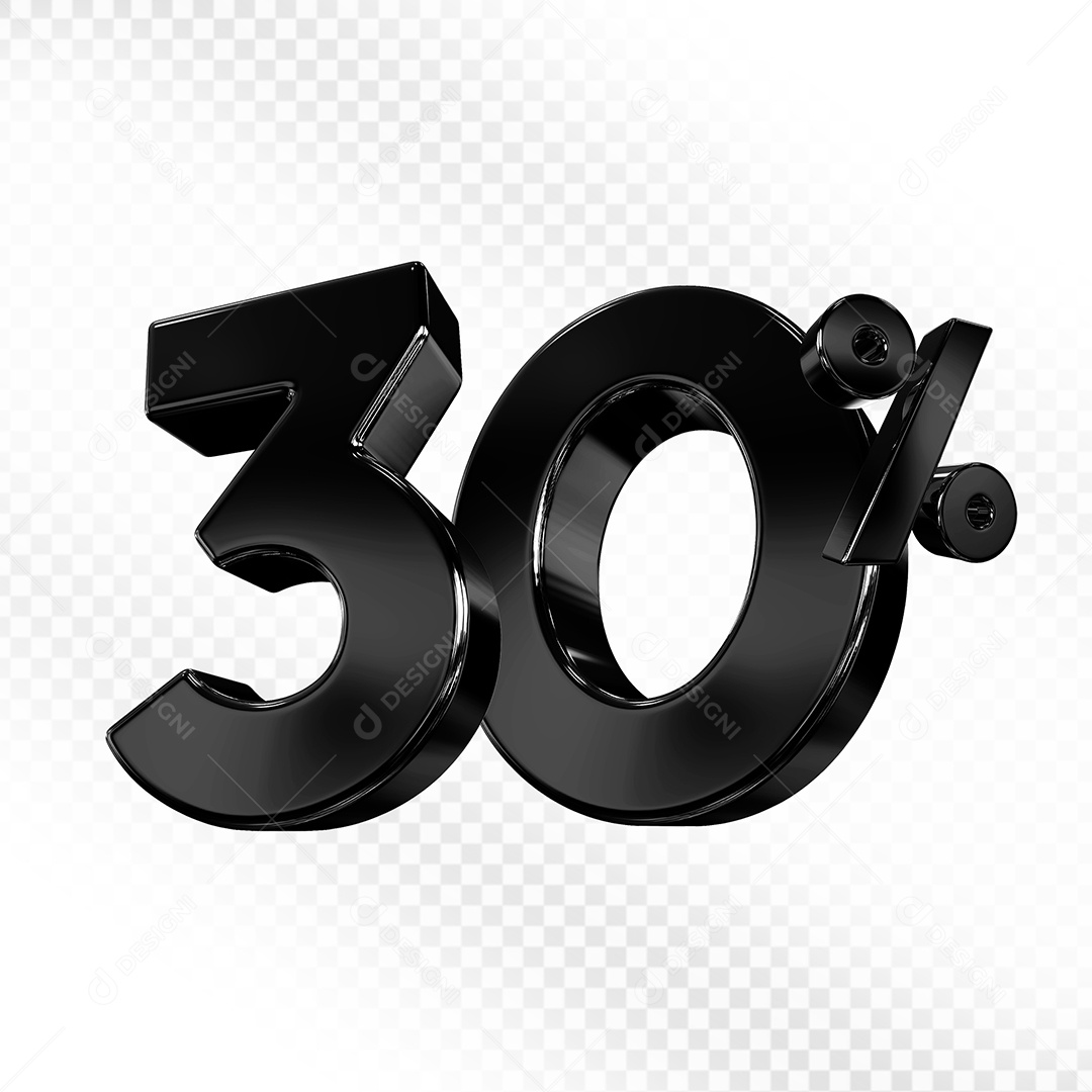 Elemento 3D Número 30% Preto para Composição PSD