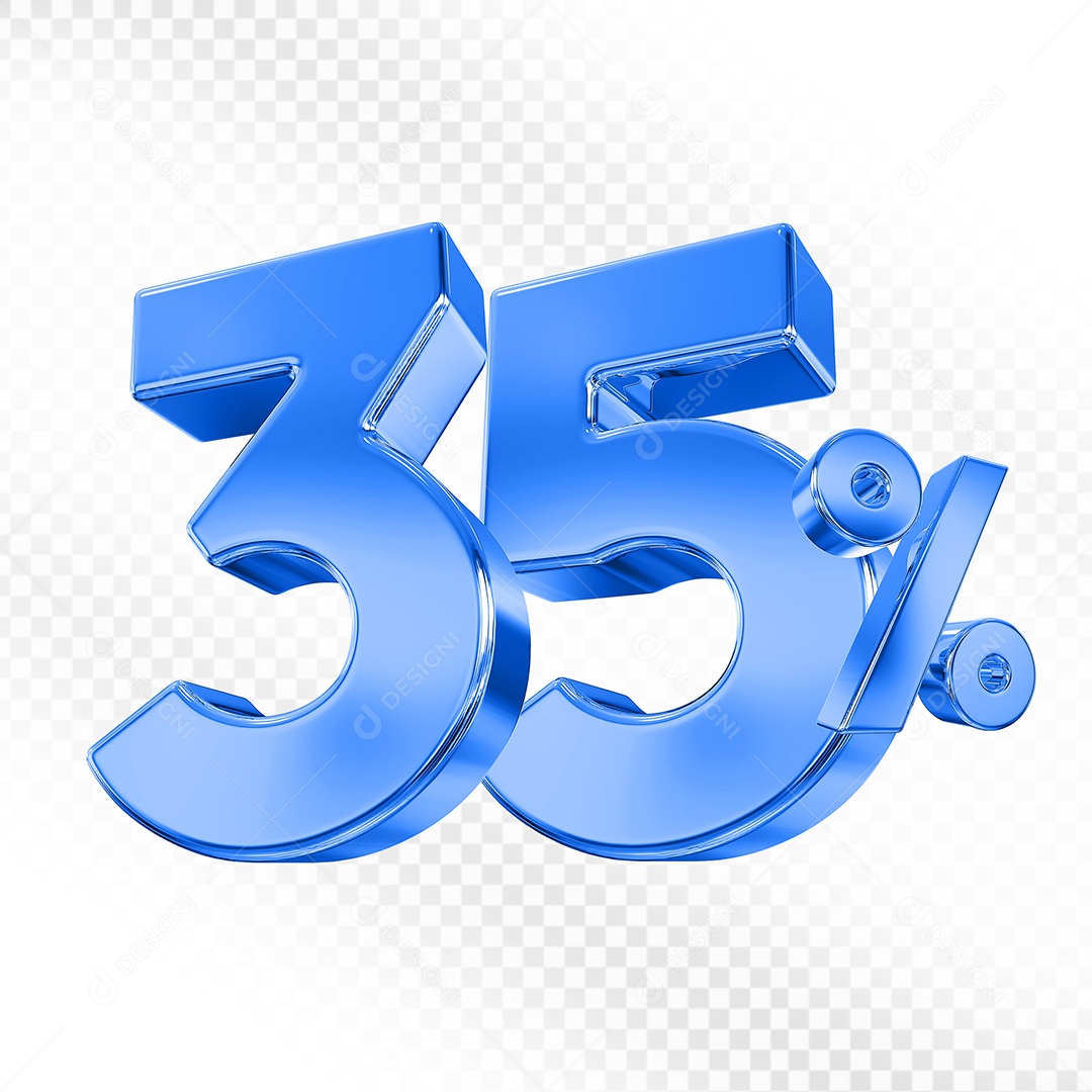 Elemento 3D Número 35% Azul para Composição PSD