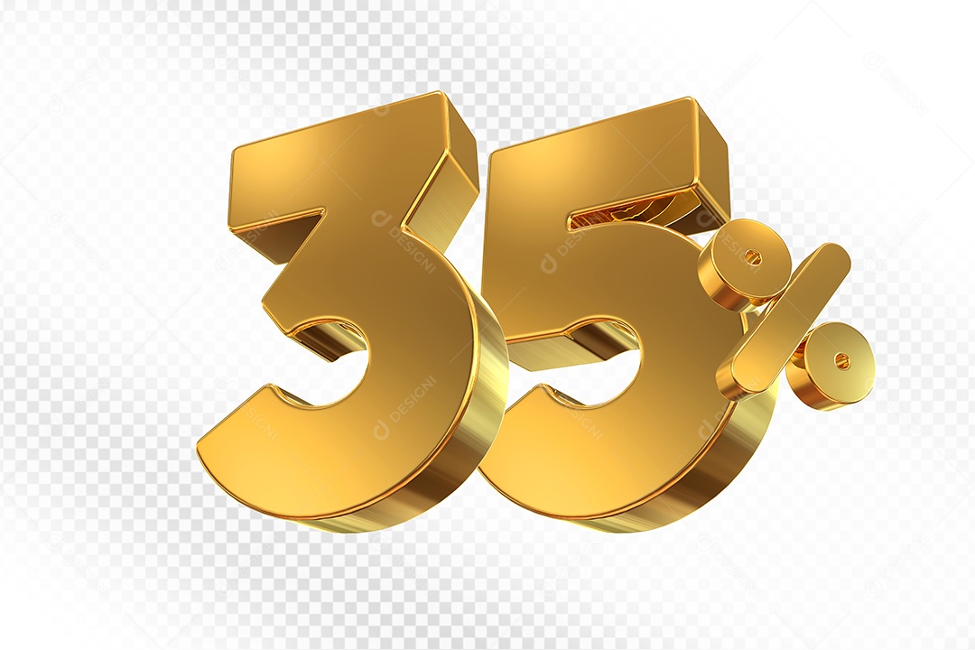 Elemento 3D Número 35% Dourado para Composição PSD