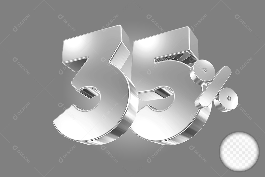 Elemento 3D Número 35% Prata para Composição PSD