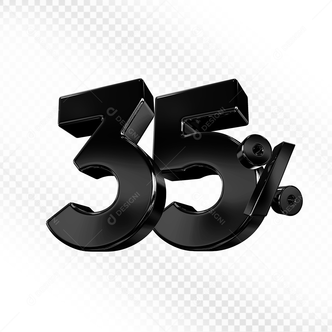 Elemento 3D Número 35% Preto para Composição PSD