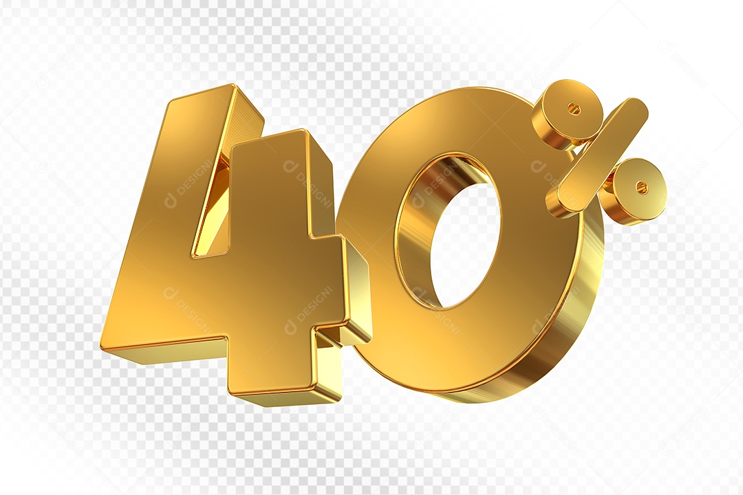 Elemento 3D Número 40% Dourado para Composição PSD