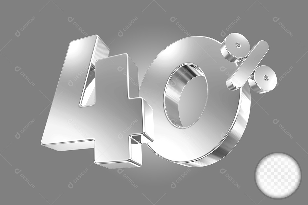 Elemento 3D Número 40% Prata para Composição PSD