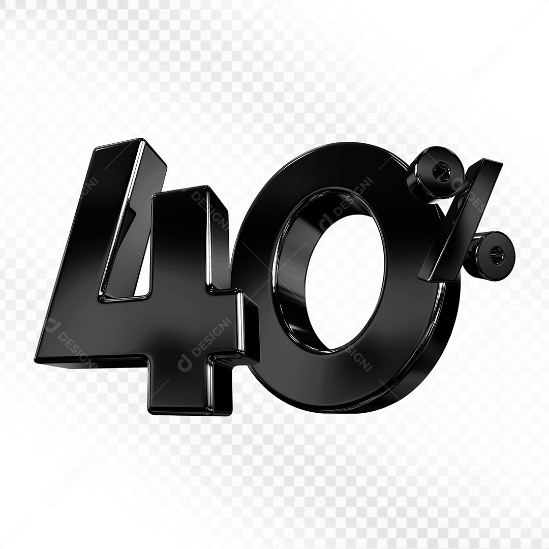 Elemento 3D Número 40% Preto para Composição PSD