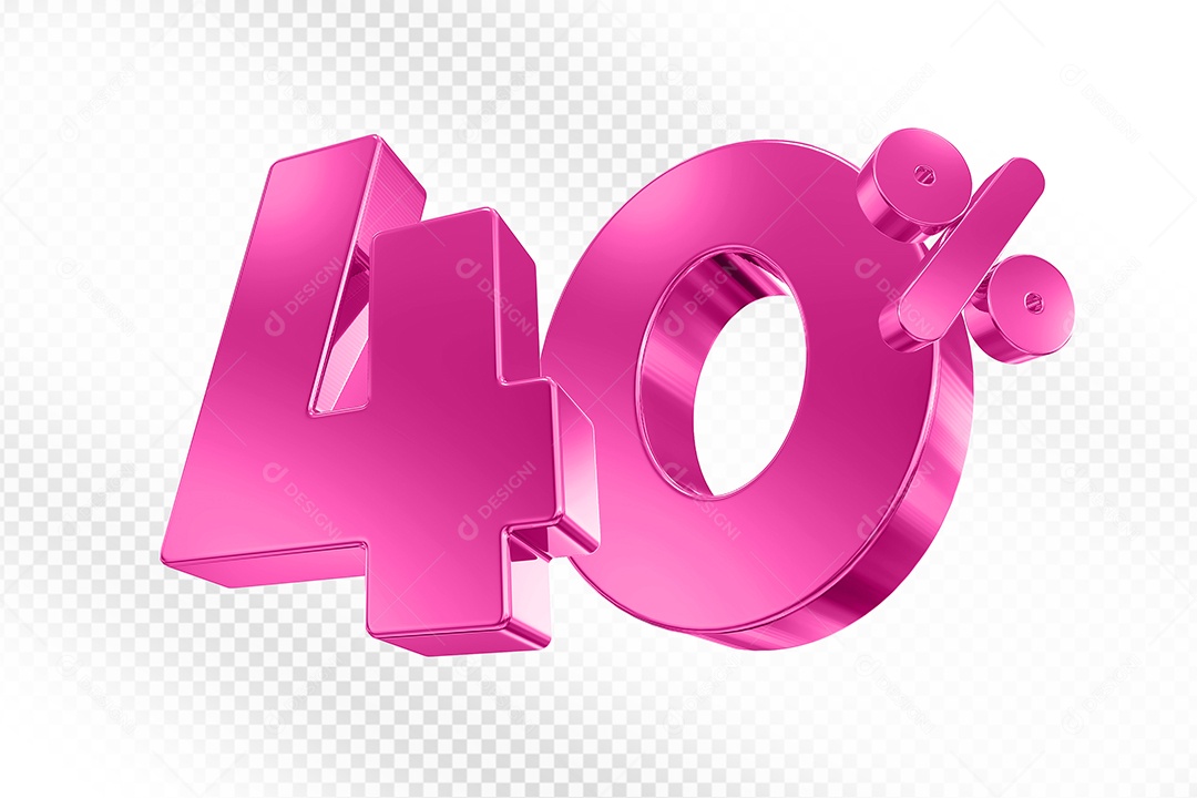 Elemento 3D Número 40% Rosa para Composição PSD