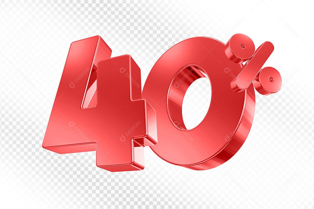 Elemento 3D Número 40% Vermelho para Composição PSD