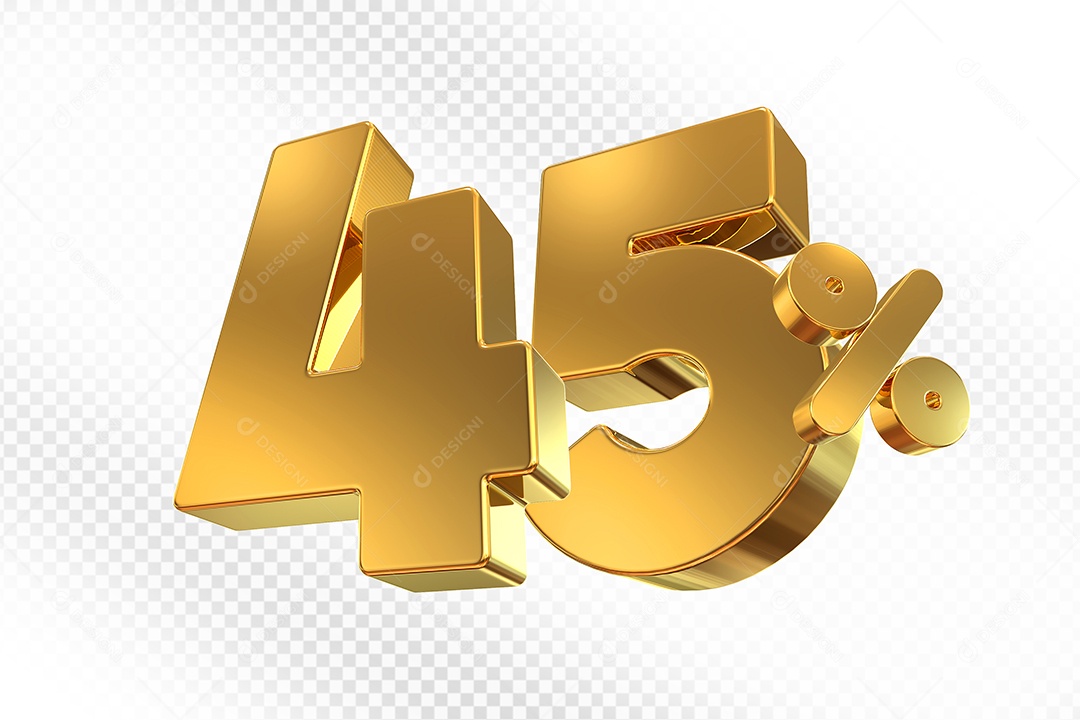 Elemento 3D Número 45% Dourado para Composição PSD
