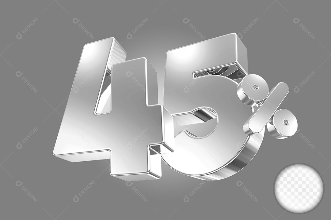 Elemento 3D Número 45% Prata para Composição PSD