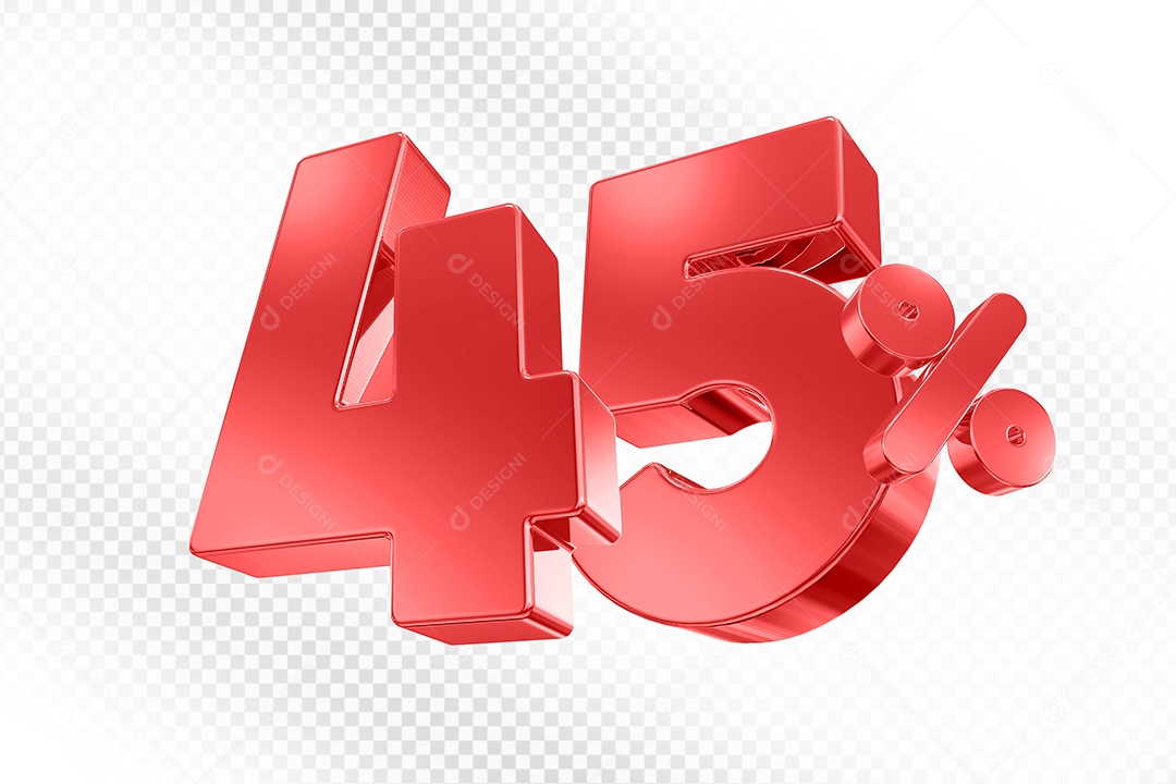 Elemento 3D Número 45% Vermelho para Composição PSD