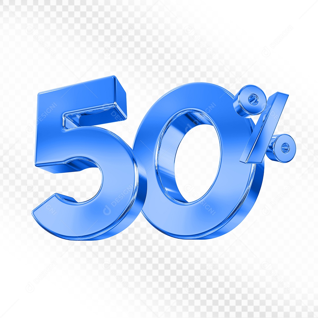 Elemento 3D Número 50% Azul para Composição PSD