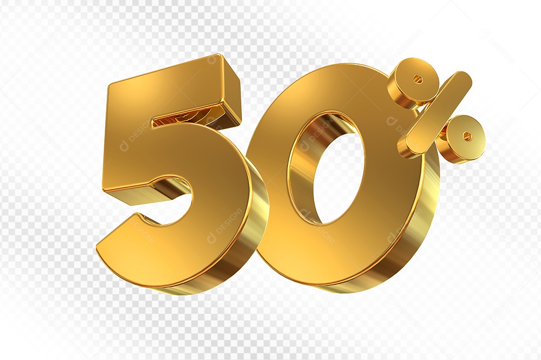 Elemento 3D Número 50% Dourado para Composição PSD