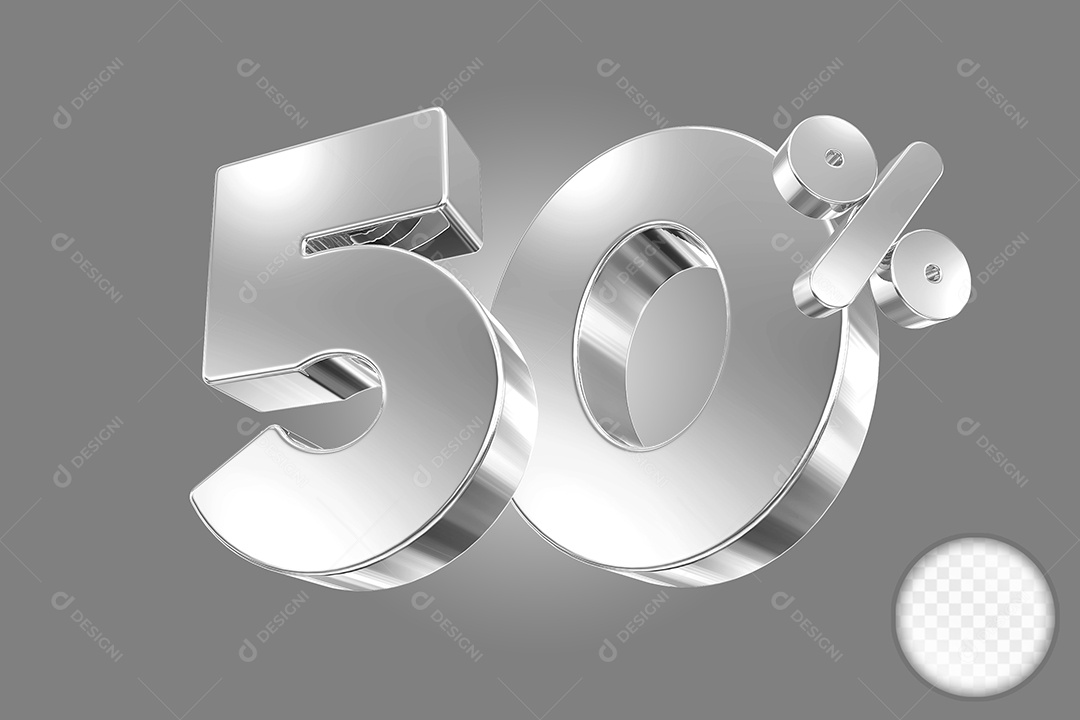 Elemento 3D Número 50% Prata para Composição PSD