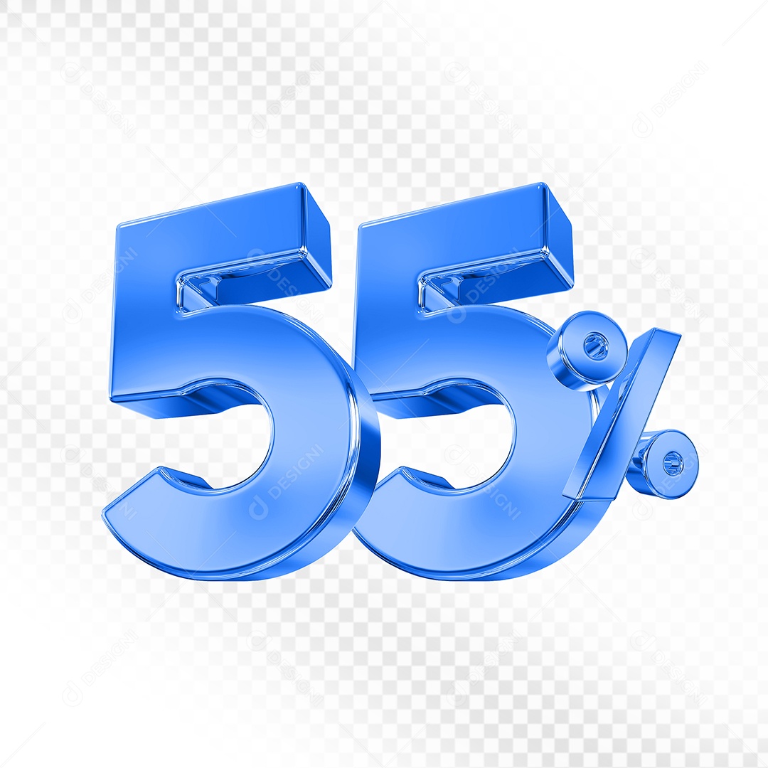 Elemento 3D Número 55% Azul para Composição PSD