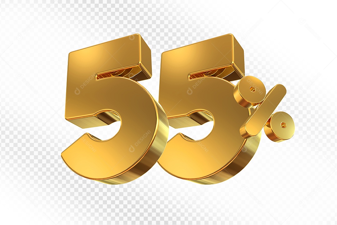 Elemento 3D Número 55% Dourado para Composição PSD