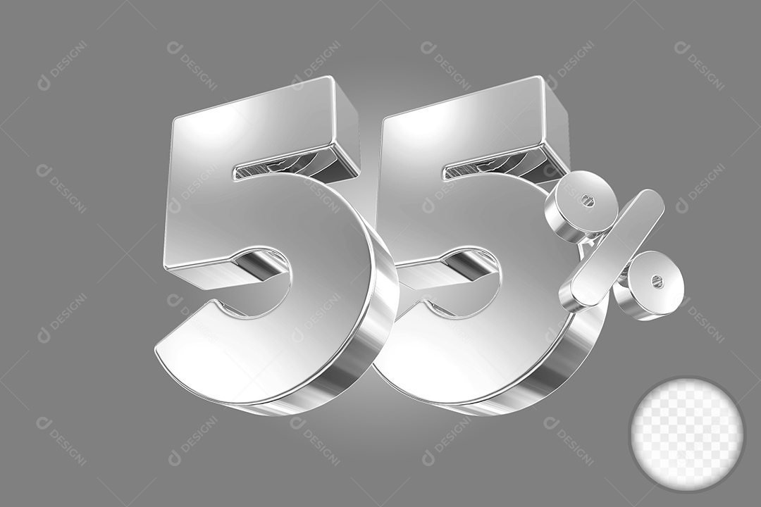 Elemento 3D Número 55% Prata para Composição PSD