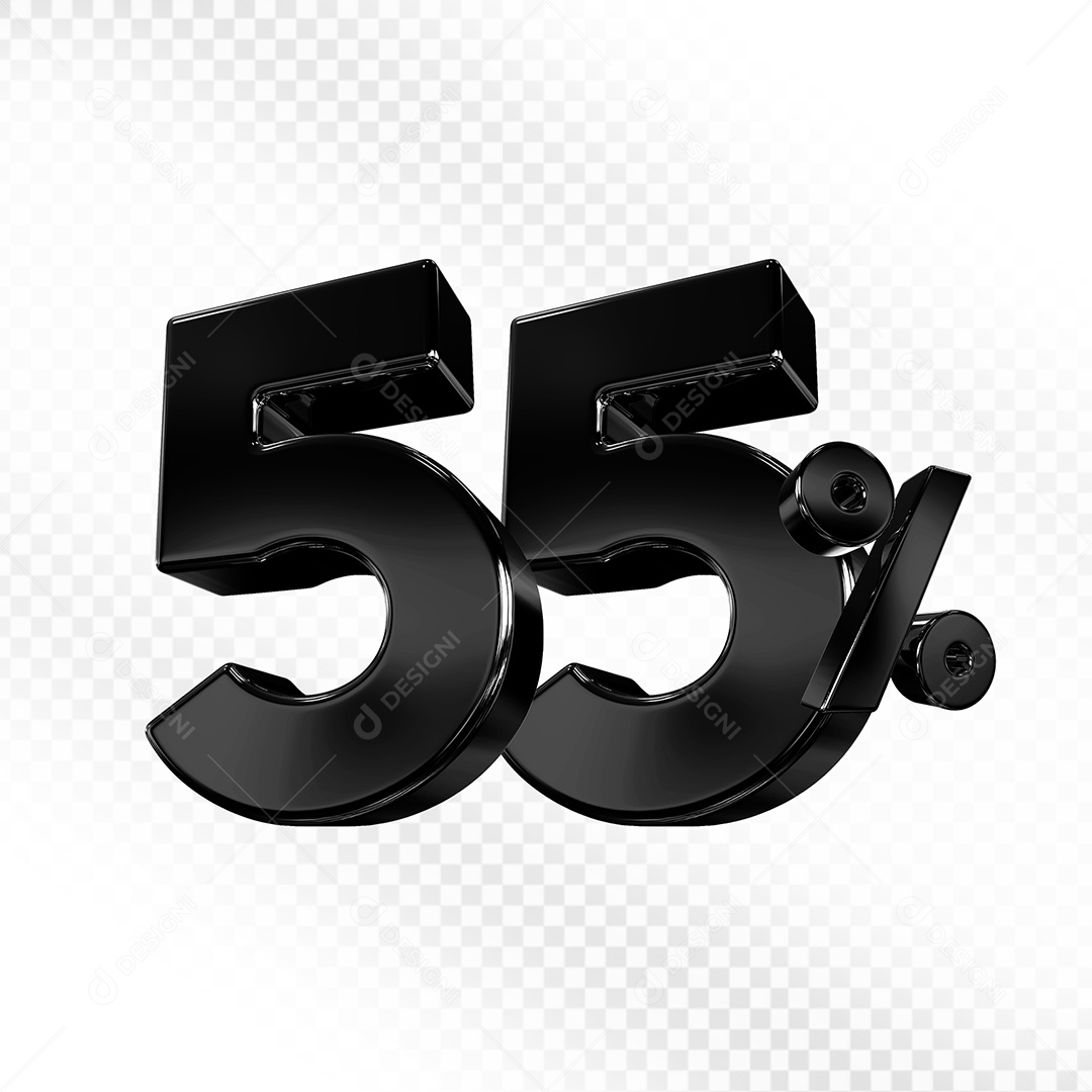 Elemento 3D Número 55% Preto para Composição PSD